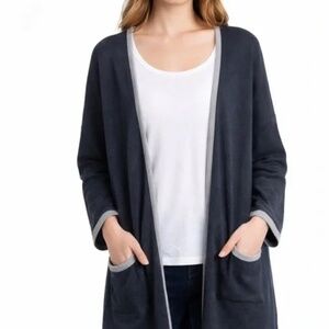 Eileen Fisher Merino Wool Cardigan Sweater Women M Charcoal Gray Long Open